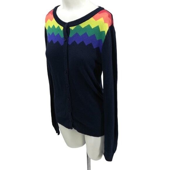 ModCloth Rainbow Chevron Cardigan Sweater Size M Pride You Heard That Bright - Picture 6 of 8